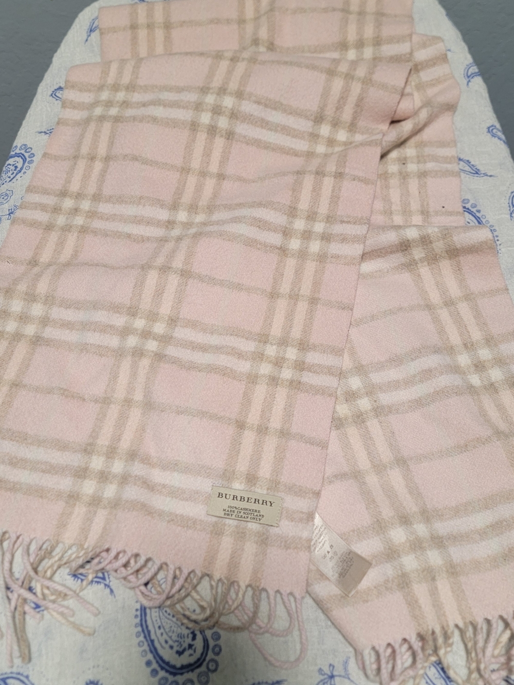 Burberry Pink & Beige Classic Check Wool Scarf
